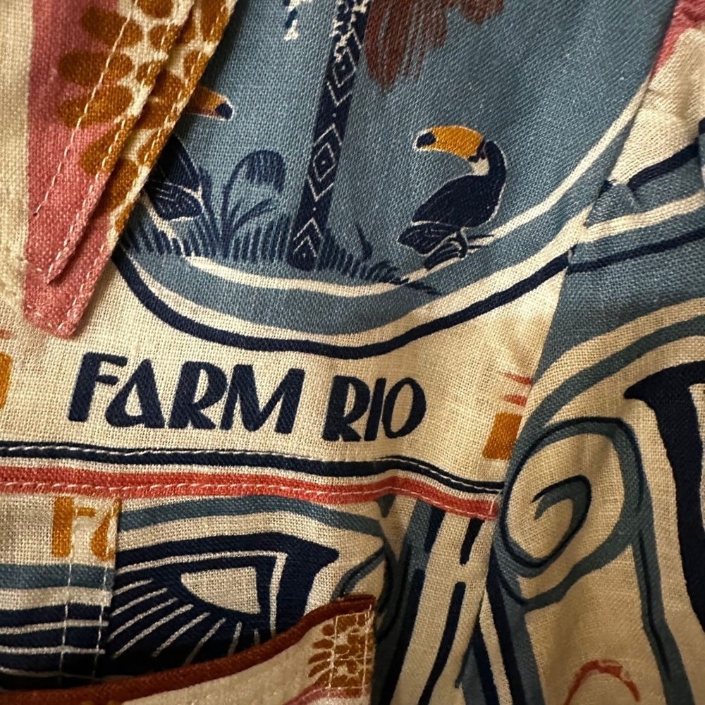 FARM Rio Cerrado Stamps Linen Mini Dress size L - Picture 9 of 9